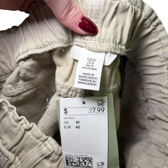 H&M NWT High Rise Elastic Waist Straight Leg Jeans Tan Size 10 Cotton - Picture 2 of 6